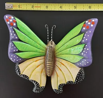 Vintage Talavera Mexican Hand Painted Ceramic Pottery Butterfly 6  Yellow Green • $18.50