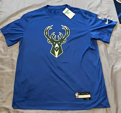 Mens Nike Milwaukee Bucks Blue City Edition Shooting Shirt Size XL NWT • $35