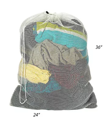 Nylon Mesh Laundry Bag FULL SIZE 24 X36  Locking Drawstring  White • $9.97