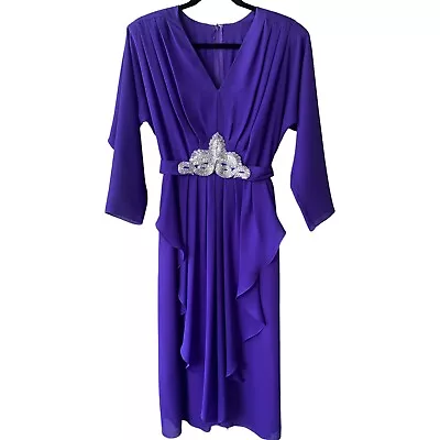 Miss Elliette Dress Draped Ruffle Pleats Beaded Evening Party Purple Size 10*** • $24.79