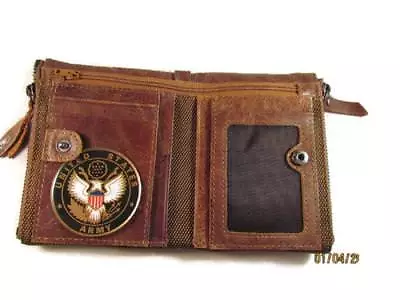 Usa Us Army Vintage Finish Brown Genuine Cowhide Bifold Wallet • $30.99