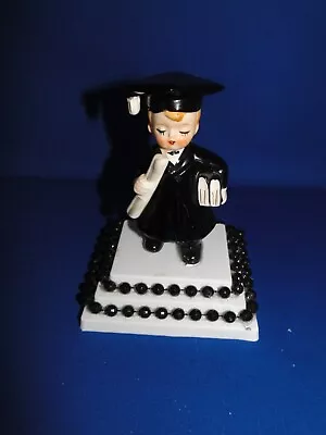 New Vintage Ceramic Boy Graduate In Black Cap & Gown Caketop Centerpiece 5.25  • $15