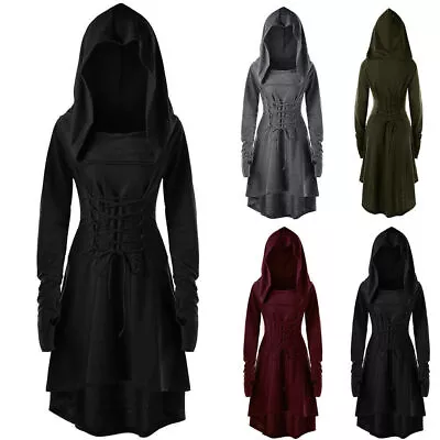 Womens Medieval Renaissance Hoodies Robe Lace Up Dress Halloween Cosplay Cloak • $32.23