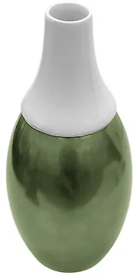 30cm Tall Ceramic Flower Vase Two Tone White & Green Decorative Bottle Neck Vase • £14.99