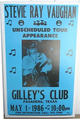 $21.99 • Buy Vintage Stevie Ray Vaughan Concert Poster 1986 Gilley's Pasadena Texas