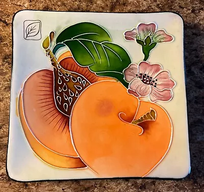 Blue Sky Ceramic Peach & Flower Square Small Plate/Wall Hanging J. McCall 2004  • $12.99