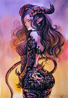 Sexy Cute Demon Girl (8x12/A4) Original Comic Art Pinup Painting By Sheludchenko • $59