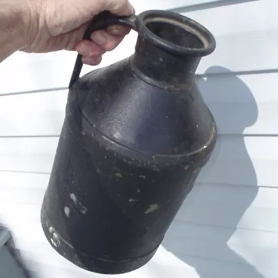 Lg Primitive Antique Black Metal Milk Jug Can Dairy Farm Rustic Container Bottle • $99