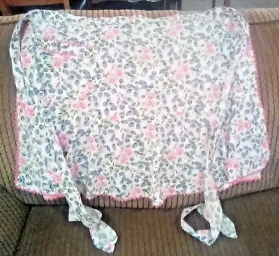 Vintage Home Made Half Apron Pink Floral Pink Rick Rack Trim Pretty • $2.99