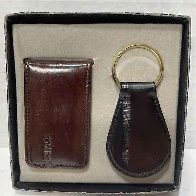 Money Clip & Key Ring Set Mundi Genuine Eel Skin Brown Magnetic In Box. NOS • $14.99