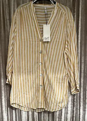 Zara Trf Collection Women's Mustard Yellow Striped Blouse Size Euro L • £5.99