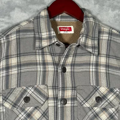 Wrangler Jacket Mens S Gray Plaid Shacket Shirt Sherpa Lined Long Sleeve • $24.99