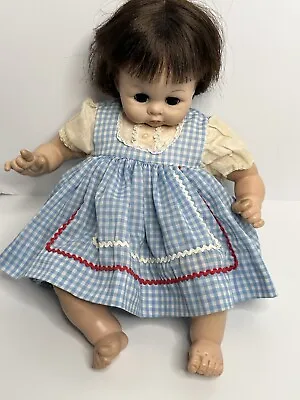 VTG 1965 Madame Alexander Pussy Cat Crying Baby Doll  18” Blue Gingham Check • $55