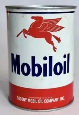 Vintage MOBILOIL Outboard SAE 30 1 Quart Metal Oil Can Pegasus 8-1313Y * Full • $100