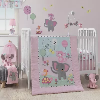 Bedtime Originals Twinkle Toes 3-Piece Crib Bedding Elephant Monkey Set PINK NEW • $59.99