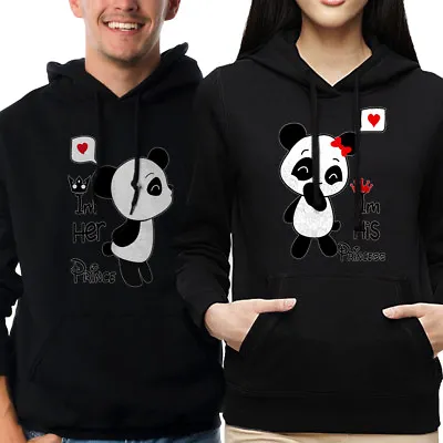 Nwt Panda Princess/prince Couple Matching Valentines Day Black Hoodie Sweatshirt • $23.99