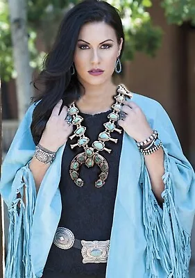 MASSIVE Navajo Squash Blossom Necklace Morenci Turquoise Sterling Silver 420 Gr! • £3458.40