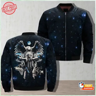$45.99 • Buy Strength Of Wolf Eagles Native Indian Galaxy Bomber Jacket S-5XL