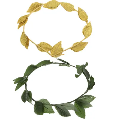 2pcs Green Gold Leaf Greek Goddess Caesar Laurel Wreath Photo Prop Headband • £6.61