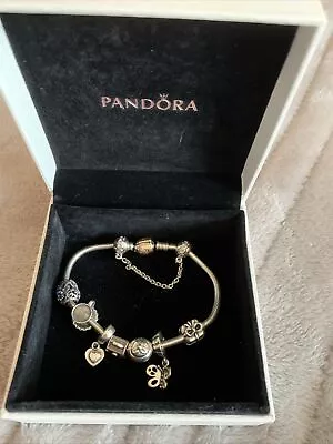 Pandora Bracelet With Charms Safety Chain And 14ct Yellow Gold Clasp • £185