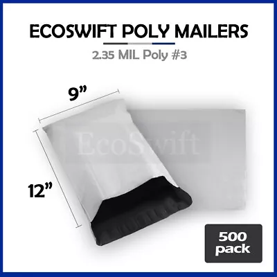 500 9x12 ECOSWIFT WHITE POLY MAILERS SHIPPING ENVELOPES BAGS 2.35 MIL 9 X 12 • $44.99
