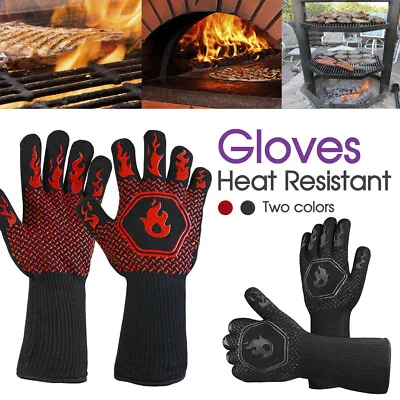 2x Heat Proof Resistant Oven BBQ Gloves 35cm Kitchen Cooking Silicone Mitt • $14.49