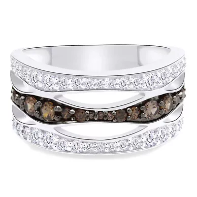 1.19 Ct Wedding Band Ring Round Smoky Quartz & White Topaz 925 Sterling Silver • $107.99