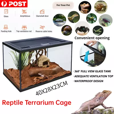 Reptile Enclosure Lizard Snake Insect Reptile Cage Mesh Metal+Glass Black 40CMAU • $84.54