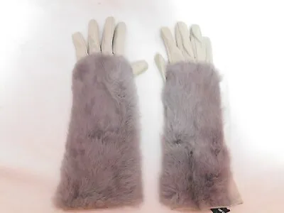 Ladies GIORGIO ARMANI Leather & Rabbit Fur Gloves Size M-Made In Italy • $245.99