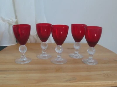 5 Vintage Morgantown 4 5/8” Golf Ball Ruby  Red Sherry Glasses HTF • $29.99