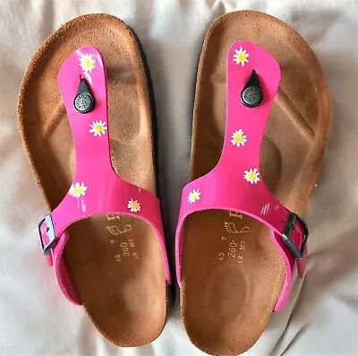 £20 • Buy Birkenstock Papillio Pink Toe Post Sandals - Higher Wedge Sole - Patent Upper