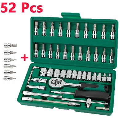 52 Pcs Socket Wrench Set 1/4  Drive Ratchet Metric Kit Garage Car Repair Tool US • $18.99