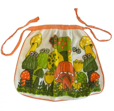 Vintage 70s Retro Hippie Mod Mushroom Kitchen & Butterfly Half Apron Terrycloth • $23.39