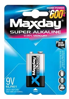 Maxday 9V Alkaline Battery Batteries Brand New Power+600% 6LR61 Leak Proof • $8.45