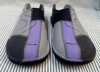 Haflinger~euc!!~gray & Purple Puzzle Slip On Felt Wool Slippers Women's 41 / 10 • £18.74