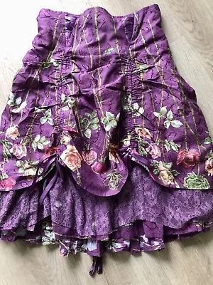 Joe Browns Blue Floral Boho Gypsy Steampunk Skirt Corset & Lace Detail UK 8 • £22