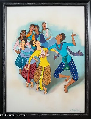 Beautiful Vintage Indonesian Oil Painting Dancing Women Illegibly Signed 1974 • $525