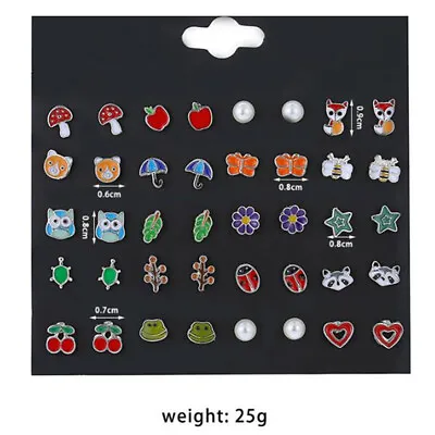 20Pairs/set Cute Fruit Animal Flower Stud Earrings For Girls Kids Jewelry Gi Bd • $5.07