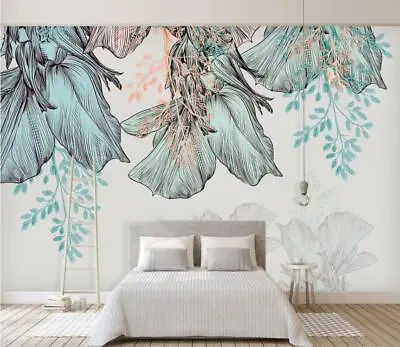 3D Blue Leaves ZHUA8594 Wallpaper Wall Murals Removable Self-adhesive Amy • $13.04