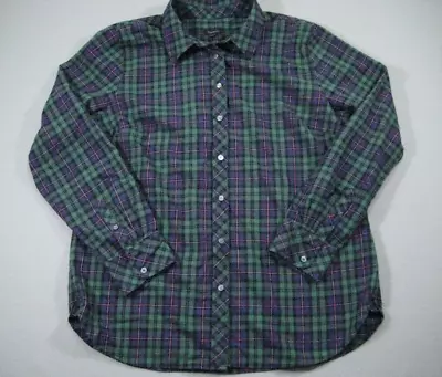 Talbots Flannel Shirt Womens Large Tartan Plaid Blue Green Lightweight • £7.11