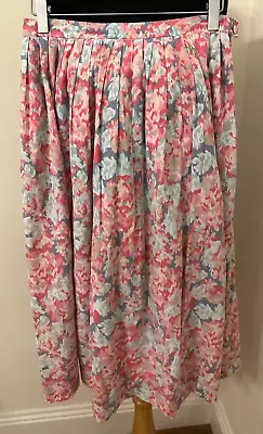 LAURA ASHLEY Gorgeous Vintage Floral Print Cotton Skirt Size 14 MORE Like A 10 • £30