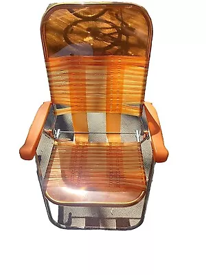 Vintage Tube Jelly Folding Chair Lawn Beach Backyard Patio Retro Vinyl Orange • $135