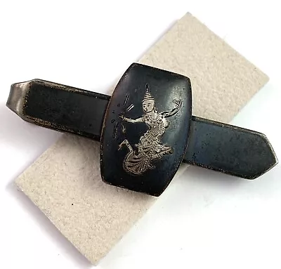 Vintage Tie Clip Sterling Silver Siam Etched Dancer 12 Grams Men’s Jewelry • $24.99