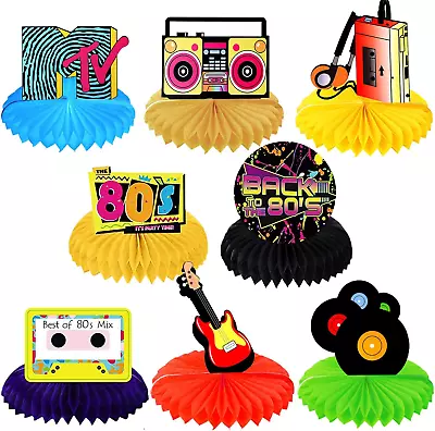 8Pcs 80s Party Decorations 1980s Honeycomb Centerpieces Table Toppers 80s R... • $17.76