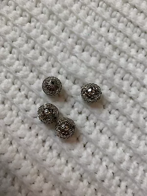 SALE Lot Of 4 Large Round Silver Mesh Covered Beads 1/2 In Pre-Owned • $1.99