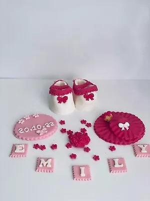 Christening Baby Girl Shoes Cake Topper Decoration 3D Handmade 100% Edible Pink  • £14.99