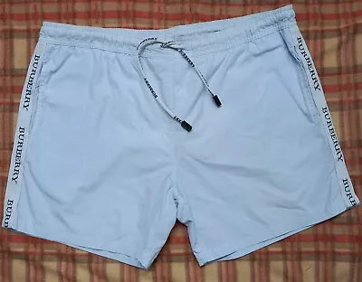 Burberry London Swim Trunks Short Men's Light Blue Drawstring 100% Cotton Size M • $199