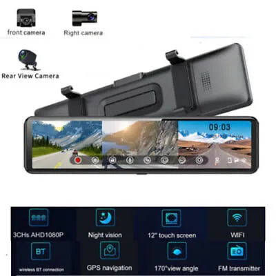 3 Cameras Car Dash Cam Rearview Mirror Carplay Android Auto Video WIFI DVR 1080P • $118.15