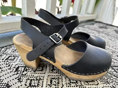 MIA Abba Inspired Clog Platform Sandal Sweden Heel Buckle Navy Blue Size 38 • £31.82