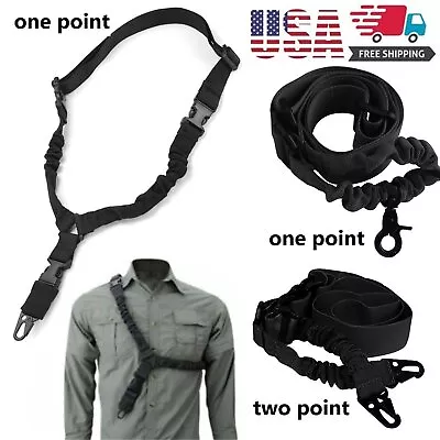 Tactical Single Point 2 3 Point Rifle Gun Sling Adjustable Bungee Strap Black • $9.99